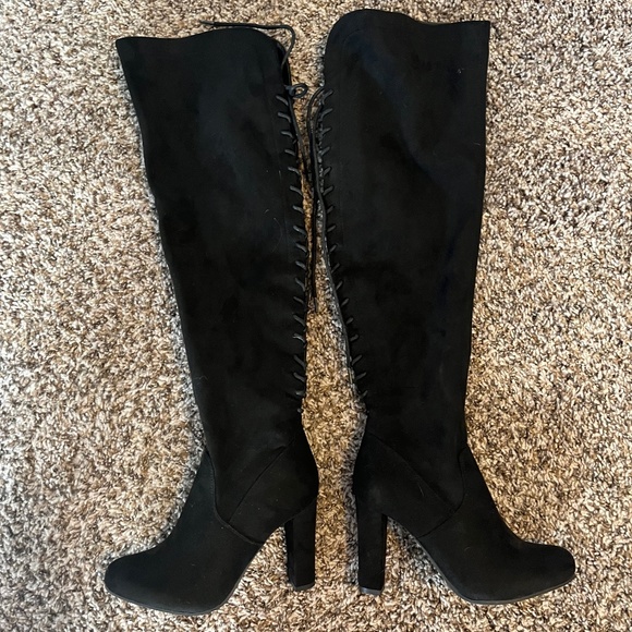 Fashion Nova Shoes - Lace Up Black Knee High Boots